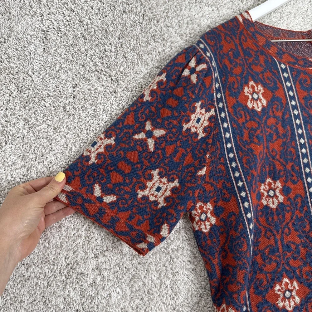 Arula Sweater Pullover Short Sleeve Rust‎ Floral Top Metallic Sz A/1X